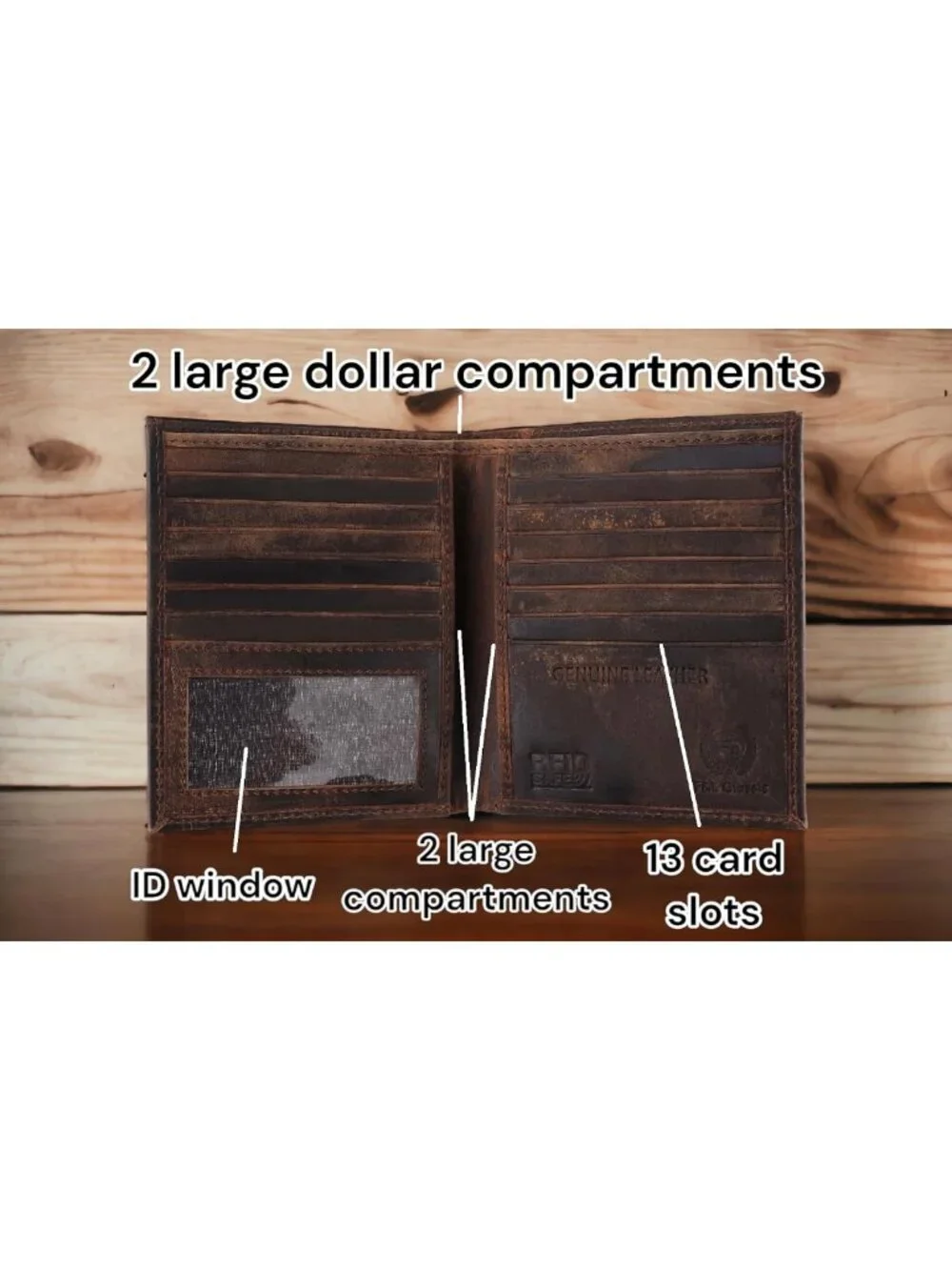 Classic RFID Blocking Men's Leather Bi-Fold Wallet | 13 Card Slots | Vintage